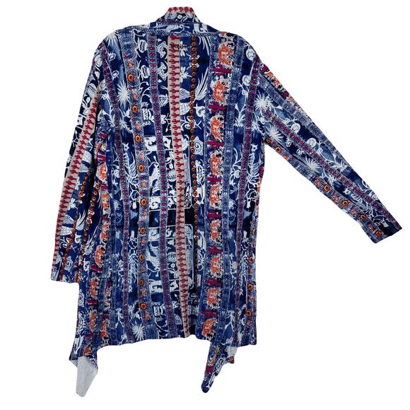 NWOT DESIGUAL Cardigan XL Blue Aztec Open Drape Asymmetric Long Sleeve Ribbed - Picture 3 of 13